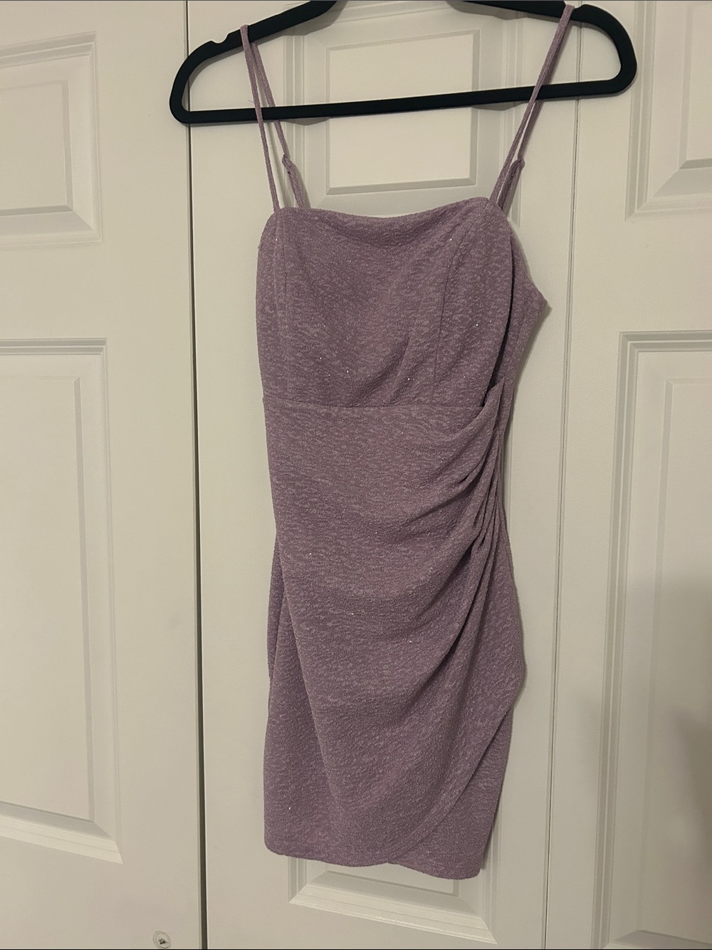 Lavender Sparkle Ruched Bodycon  Mini Dress with Padding  - Women's